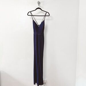 Entry Spring Chic‎ Tie Back Faux Denim Flare Leg Stretch Jumpsuit Blue Medium
